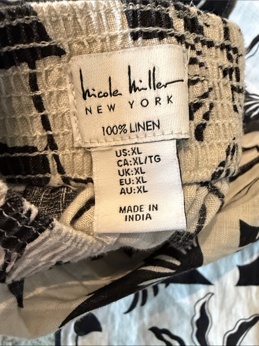 Nicole Miller 100 percent Linen Black and White Wide Leg Pants, Size XL - Picture 2 of 4